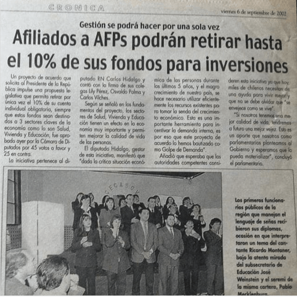 Proyecto de ley para retirar el 10% de las AFP en el año 2002, idea de Renovación Nacional.