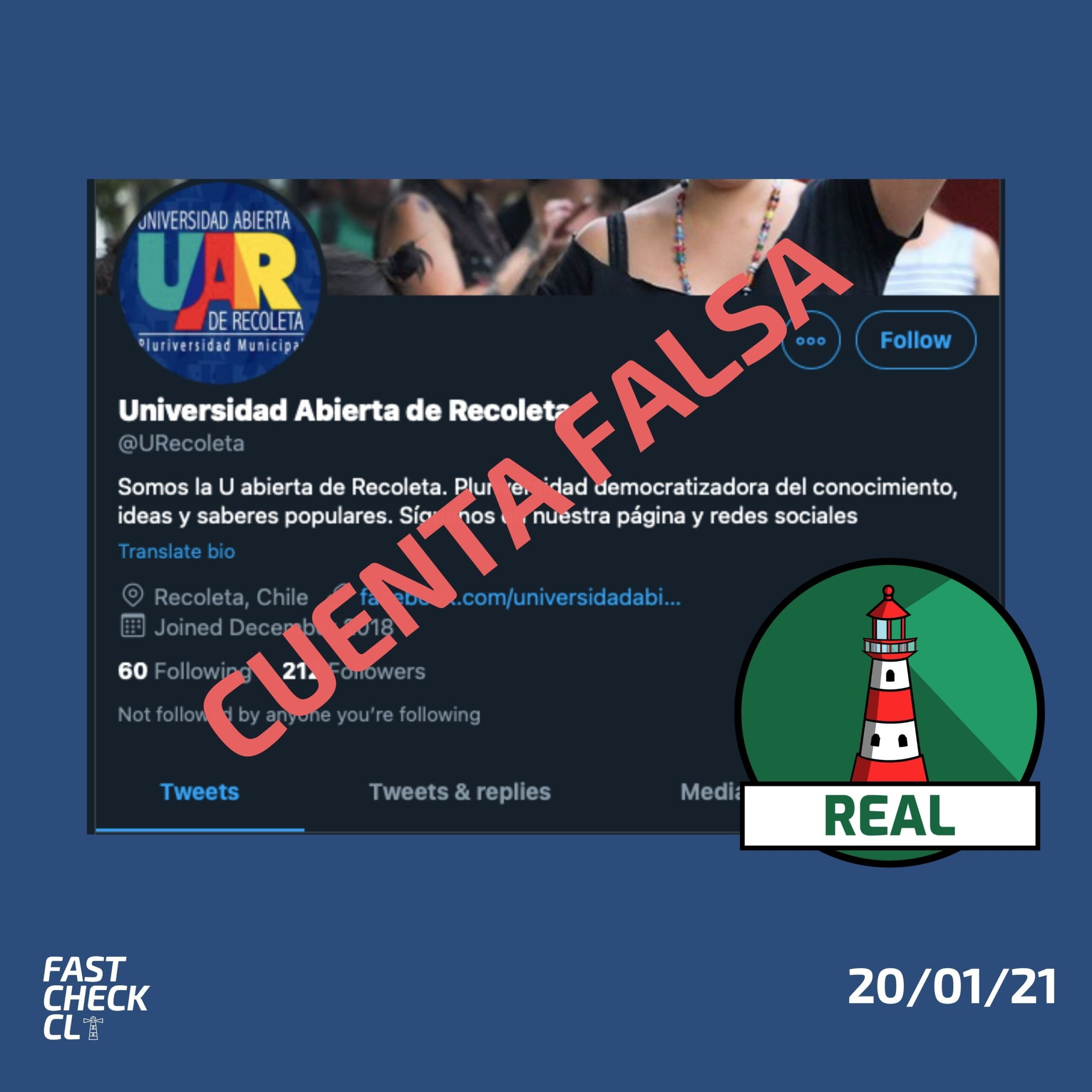 You are currently viewing Cuenta falsa de Universidad Abierta de Recoleta promueve la desinformación: #Real