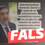 (Imagen) “Intervencionismo electoral. Servel a cargo de un ex funcionario bacheletista cambió los locales de votación de adultos mayores para evitar su participación en las próximas elecciones. Privilegia la votación juvenil que vota por Boric”: #Falso