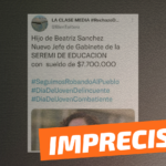 “Hijo de Beatriz Sánchez, nuevo jefe de gabinete de la Seremi de Educación, con sueldo de $7.700.000”: #Impreciso