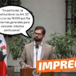 “En particular, la Constitución en su Art. 32° N°14 y la Ley 19.050 que fija las normas generales para conceder indultos particulares”: #Impreciso