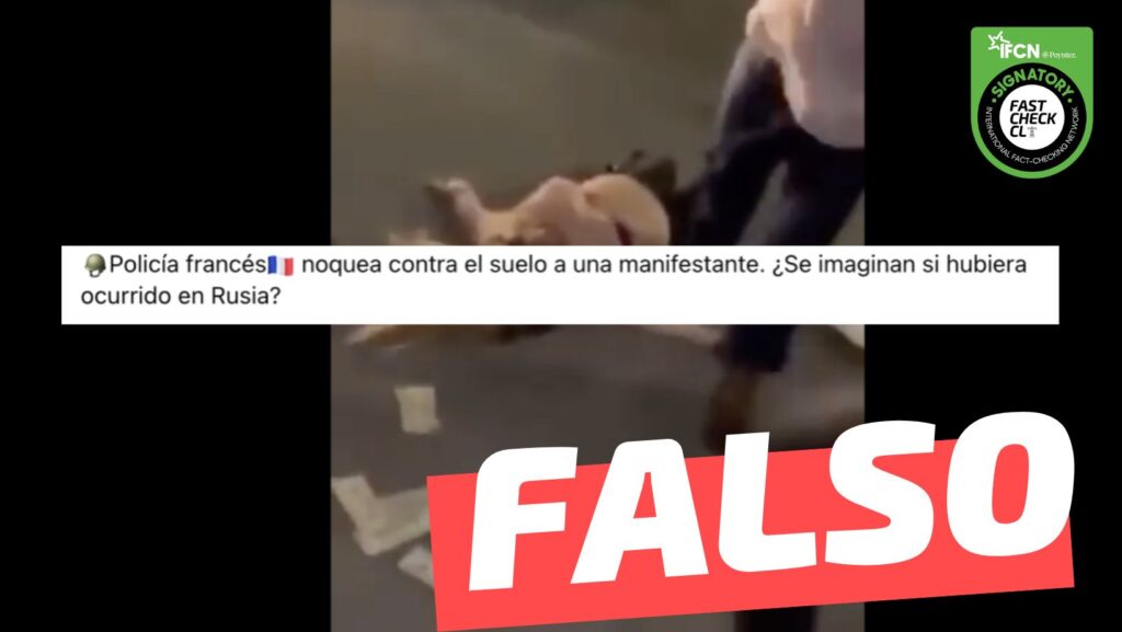 Policia frances noquea-contra el suelo a una manifestante