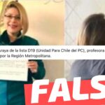 (Imagen) “Es Karen Araya de la lista D19, profesora y candidata a consejera por la Región Metropolitana”, ultrajando la bandera: #Falso