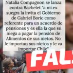 “Natalia Compagnon: ‘A mi ex suegra (Bachelet) la invita el Gobierno como referente para un acuerdo de pensiones y es ella la que se niega a pagar la pensión de alimentos de sus nietos”: #Falso