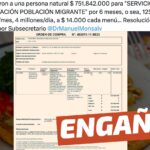 “Adjudicaron a una persona natural $751 millones para ‘Servicio de alimentación población migrante’ por 6 meses, o sea, a $14 mil cada menú”: #Engañoso