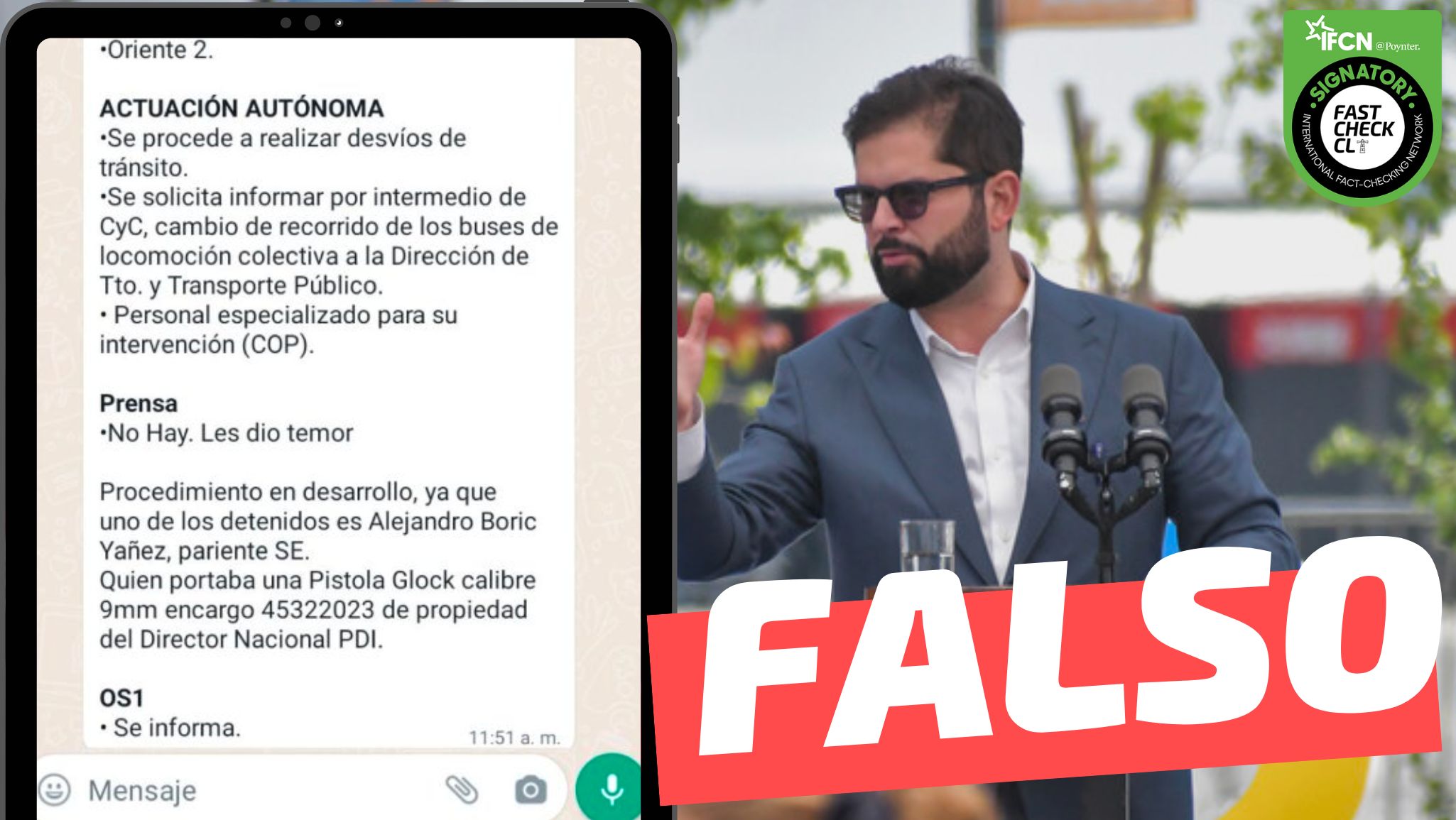 You are currently viewing (Cadena de WhatsApp) Alejandro Boric Yáñez, pariente del presidente Boric, fue detenido portando una pistola: #Falso