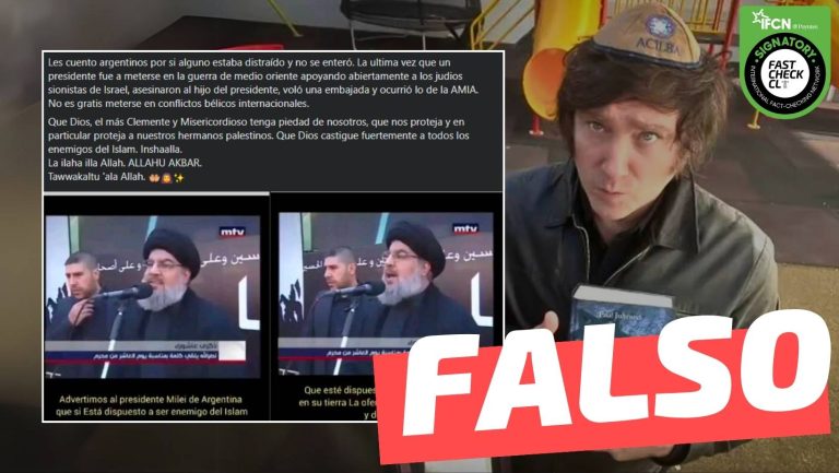 Read more about the article Hassan Nasrallah: “Advertimos al presidente Milei de Argentina que si está dispuesto a ser enemigo de Islam, que esté dispuesto a pagar con sangre en su tierra”: #Falso