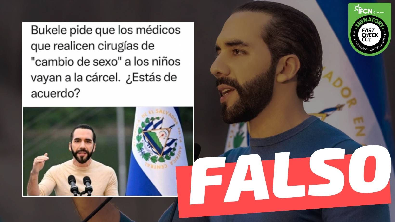 You are currently viewing “Bukele pide que los médicos que realicen cirugías de ‘cambio de sexo’ a los niños vayan a la cárcel”: #Falso