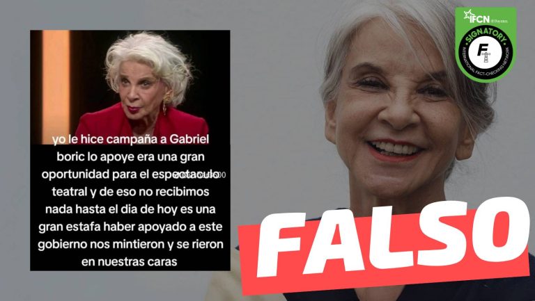 Read more about the article La actriz Gabriela Hernández dijo: “Yo le hice campaña a Gabriel Boric, era una gran oportunidad para el espectáculo teatral y de eso no recibimos nada, hasta el día de hoy es una gran estafa”: #Falso