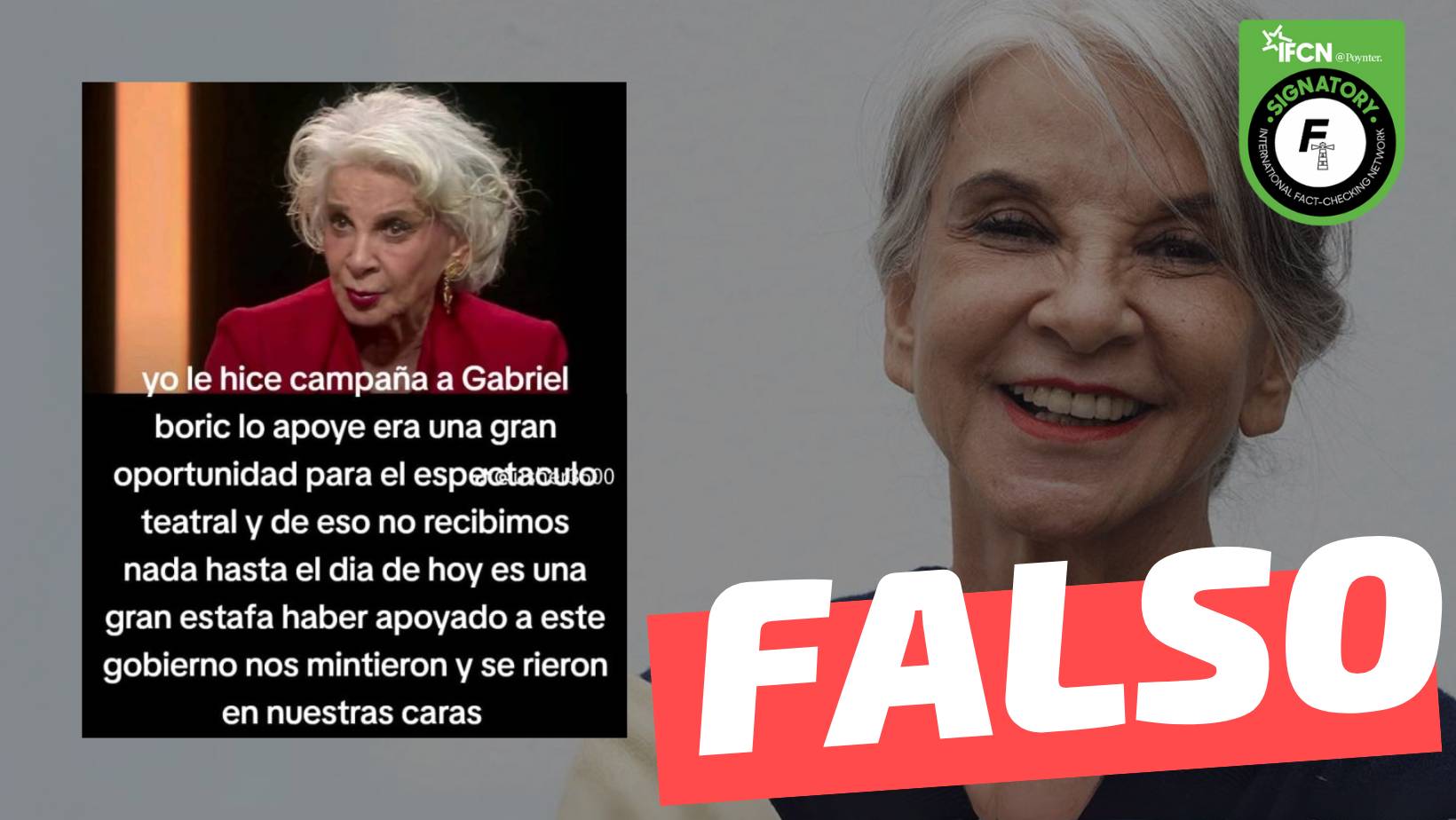 You are currently viewing La actriz Gabriela Hernández dijo: “Yo le hice campaña a Gabriel Boric, era una gran oportunidad para el espectáculo teatral y de eso no recibimos nada, hasta el día de hoy es una gran estafa”: #Falso