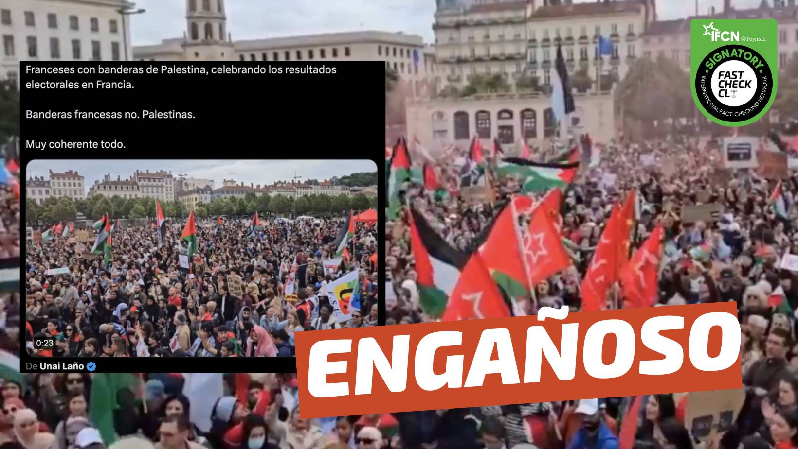 You are currently viewing (Video) “Franceses con banderas de Palestina, celebrando los resultados electorales en Francia”: #Engañoso