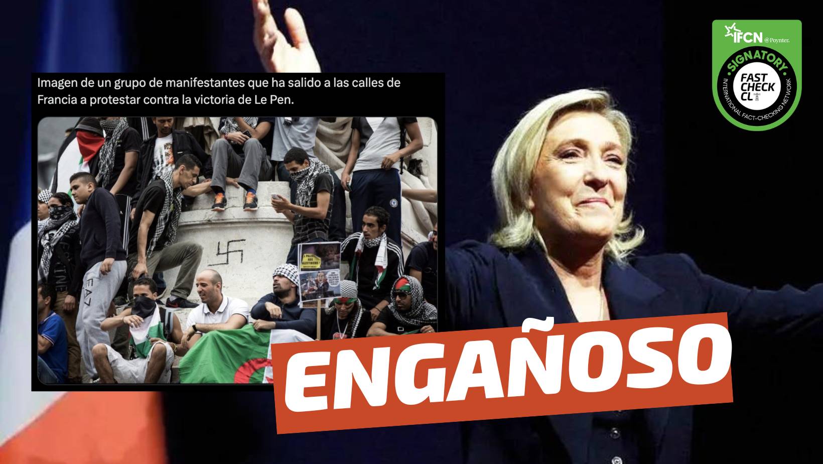 You are currently viewing (Imagen) “Un grupo de manifestantes que ha salido a las calles de Francia a protestar contra la victoria de Le Pen”: #Engañoso