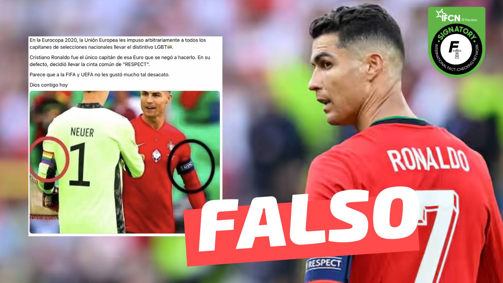 You are currently viewing La Unión Europea impuso a los capitanes de la EURO 2020 a usar el distintivo LGBT+ y Cristiano Ronaldo fue el único que se negó: #Falso