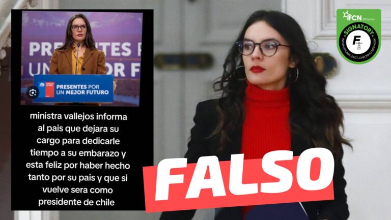 Read more about the article “Ministra Vallejo informa que dejará su cargo para dedicarle tiempo a su embarazo y que si vuelve, será como presidenta”: #Falso