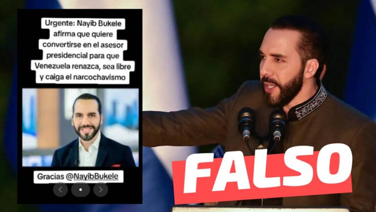 Lee más sobre el artículo (Imagen) “Nayib Bukele afirma que quiere convertirse en el asesor presidencial para que Venezuela renazca, sea libre y caiga el narcochavismo”: #Falso