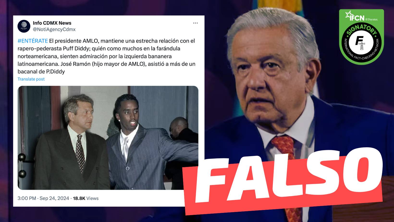 You are currently viewing (Imagen) “El presidente AMLO, mantiene una estrecha relación con el rapero-pederasta Puff Diddy”: #Falso