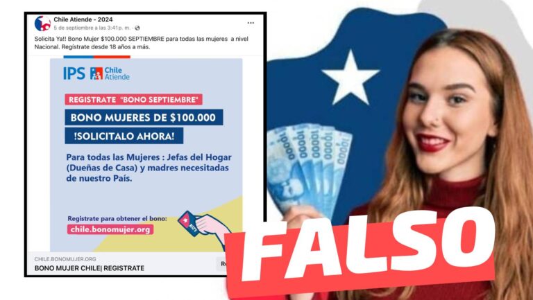 Lee más sobre el artículo (Imagen) “Gobierno de Chile entrega el Nuevo ‘Bono Mujeres’ de $100.000”: #Falso