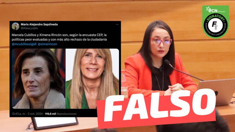 Read more about the article “Marcela Cubillos y Ximena Rincón son, según la encuesta CEP, la políticas peor evaluadas y con más alto rechazo de la ciudadanía”: #Falso