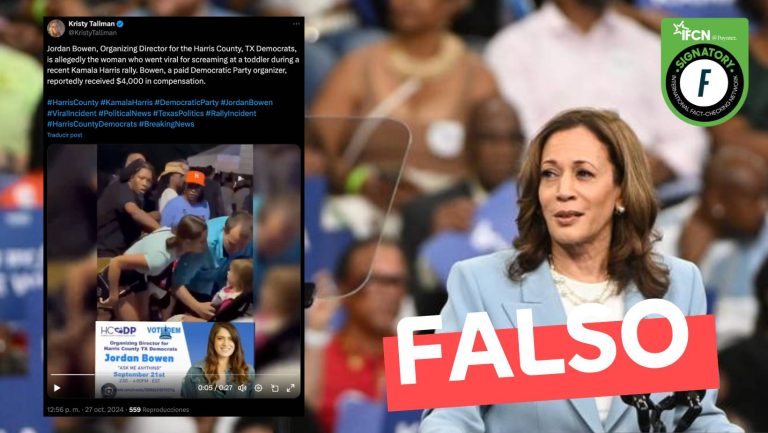 Read more about the article Jordan Bowen, organizadora del Partido Demócrata, le grita a una niña en mitin de Kamala Harris: #Falso