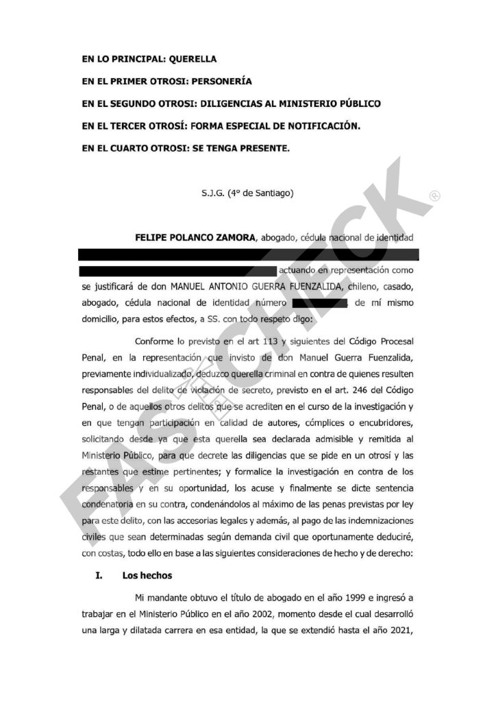 Manuel Guerra se querella por violación de secreto.