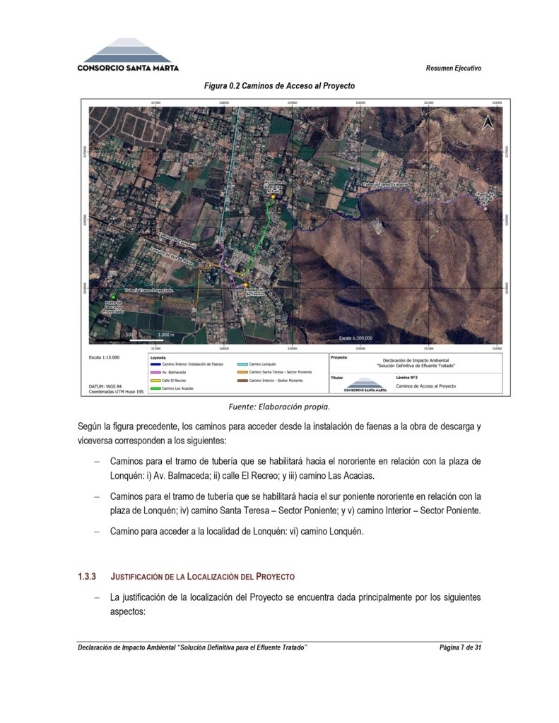 Plano de las tuberías trazadas para descargar líquidos residuales en el estero El Gato.