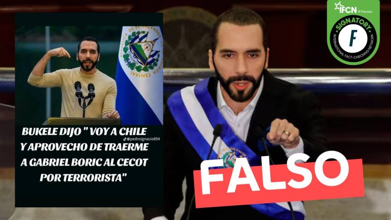 Read more about the article Nayib Bukele: “Voy a Chile y aprovecho de traerme a Gabriel Boric al Cecot por terrorista”: #Falso