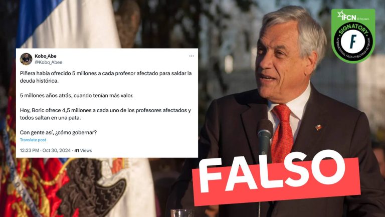 Read more about the article “Piñera ofreció 5 millones a Colegio de Profesores por deuda histórica”: #Falso