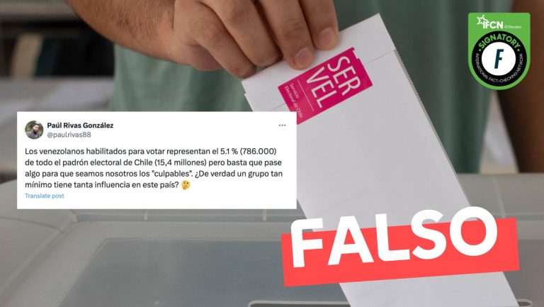 Read more about the article “Los venezolanos habilitados para votar representan el 5.1 % (786.000) de todo el padrón electoral de Chile (15,4 millones)”: #Falso