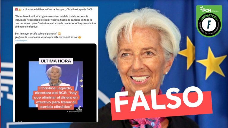 Lee más sobre el artículo Christine Lagarde, presidenta del Banco Central Europeo dijo: “Hay que eliminar el dinero en efectivo para frenar el cambio climático”: #Falso