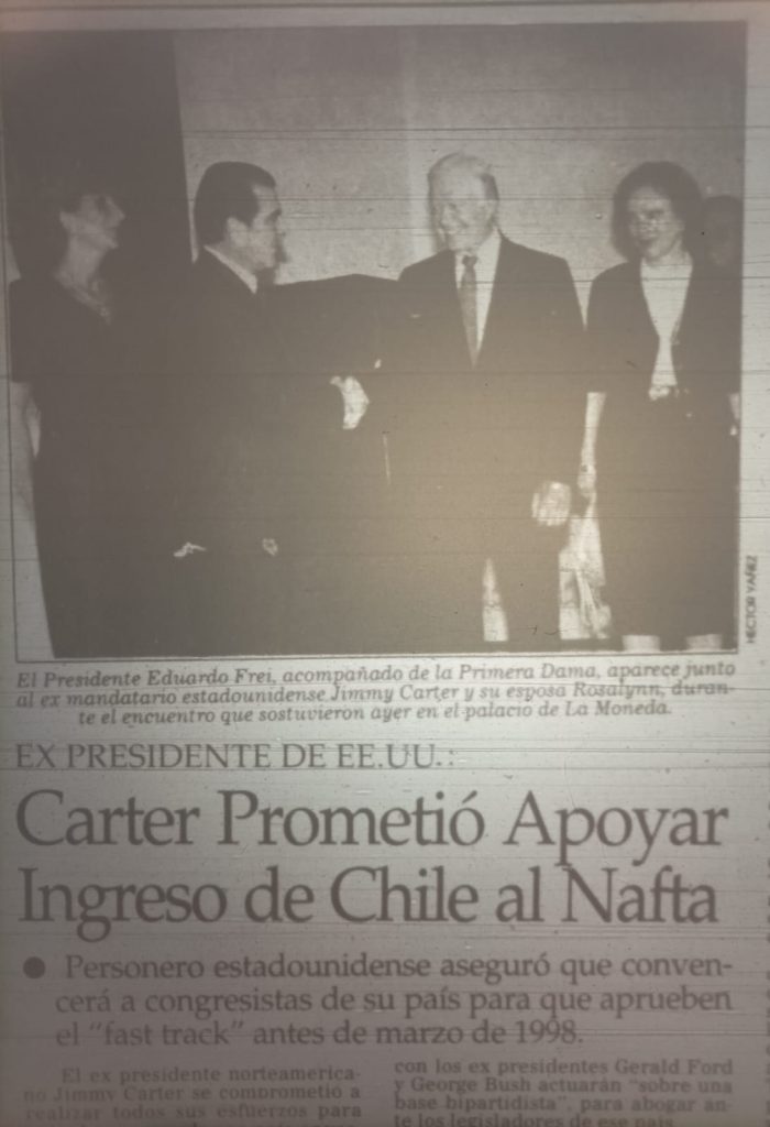 Jimmy Carter en Chile. Nota de El Mercurio del 17 de enero de 1997.