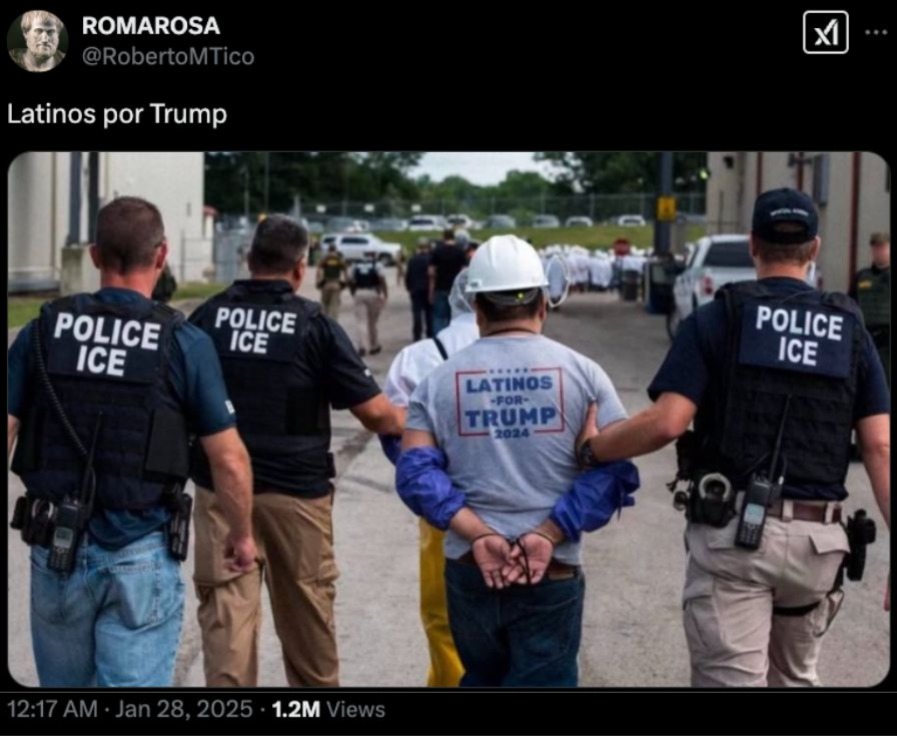 Hombre detenido con polera que dice "Latinos por Trump"